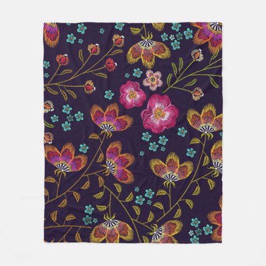Couverture Polaire Fleurs brodées : mode sans couture motif (Devant)