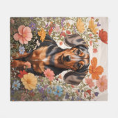 Couverture Polaire Fleurs Brown De Dachshund Et Cosmos (Devant (Horizontal))