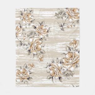 Couverture Polaire fleurs brunes motif sur fond de texture