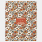 Couverture Polaire Fleurs Classiques d'Automne Vert Olive Terracotta (Devant)