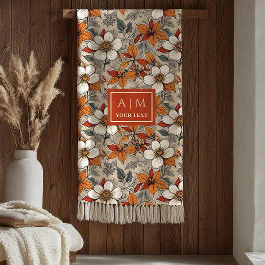 Couverture Polaire Fleurs Classiques d'Automne Vert Olive Terracotta