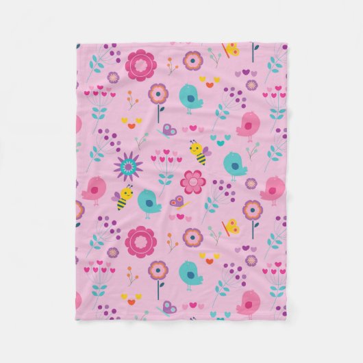 Couverture Polaire Fleurs colorées Abeilles Oiseaux (Devant)