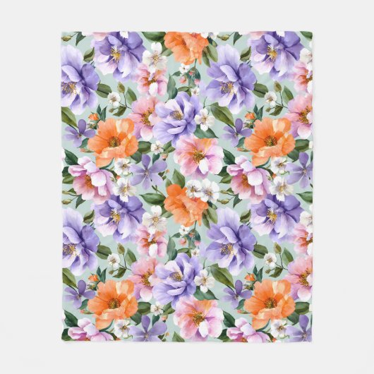 Couverture Polaire Fleurs colorées assourdies Fleur boho (Devant)