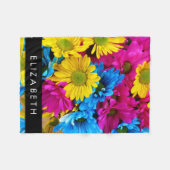 Couverture Polaire Fleurs colorées, Faisées, Boho, Votre Nom (Devant (Horizontal))