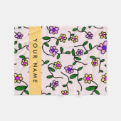 Couverture Polaire Fleurs Colorées, Fond Rose, Jaune (Devant (Horizontal))