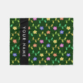 Couverture Polaire Fleurs Colorées, Fond Vert, Noir (Devant (Horizontal))
