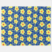 Couverture Polaire Fleurs concurrentes - Jaune et rouge sur bleu mari (Devant (Horizontal))