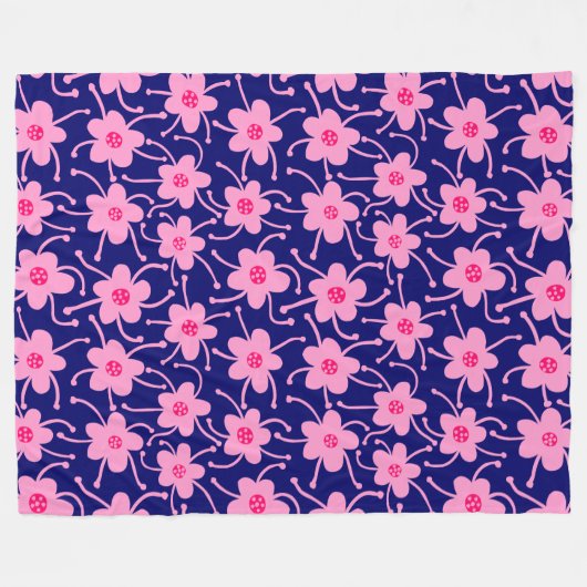 Couverture Polaire Fleurs concurrentes - Néon rouge et rose sur Deep (Devant (Horizontal))