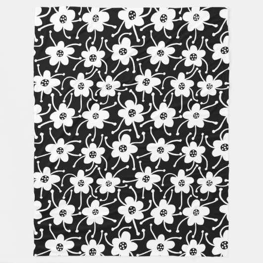 Couverture Polaire Fleurs concurrentes - Noir et Blanc sur Noir (Devant)