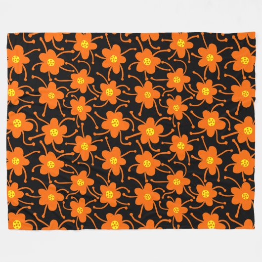 Couverture Polaire Fleurs concurrentes - orange et jaune sur noir (Devant (Horizontal))