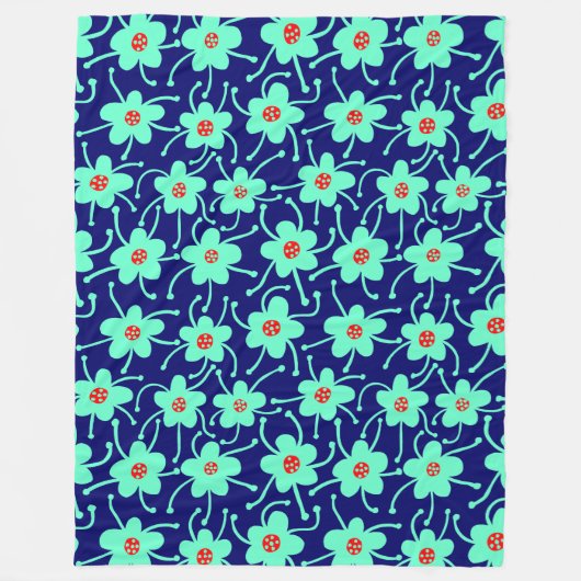 Couverture Polaire Fleurs concurrentes - Turquoise et rouge sur Deep  (Devant)