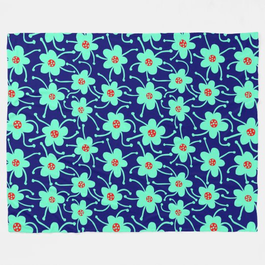 Couverture Polaire Fleurs concurrentes - Turquoise et rouge sur Deep (Devant (Horizontal))