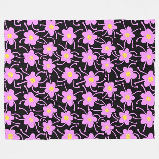 Couverture Polaire Fleurs concurrentes - Violet clair et Jaune sur no (Devant (Horizontal))