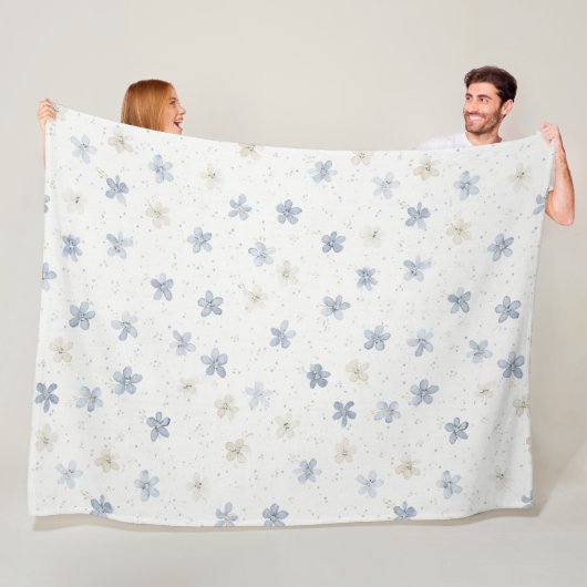 Couverture Polaire Fleurs Crème Bleu Chic (En situation)