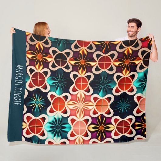 Couverture Polaire Fleurs cubiques Motif rétro Floral rouge (En situation)