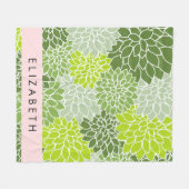 Couverture Polaire Fleurs Dahlia Vertes, Motif Floral, Votre Nom (Devant (Horizontal))