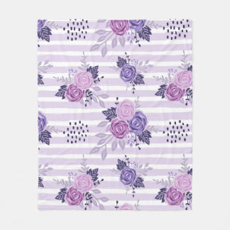 Couverture Polaire Fleurs d'aquarelle avec rayures