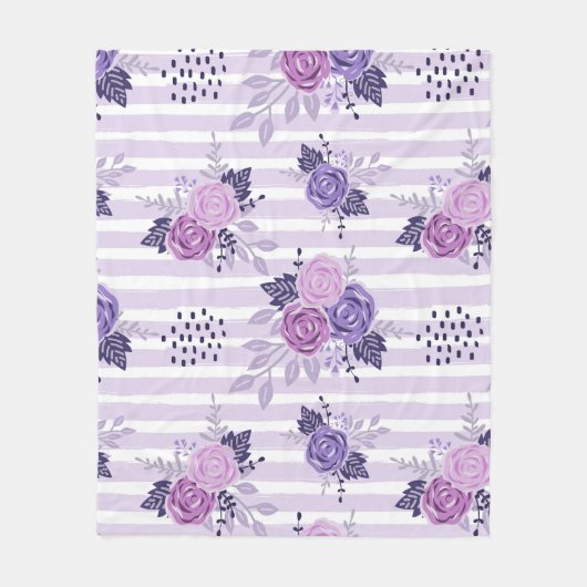 Couverture Polaire Fleurs d'aquarelle avec rayures (Devant)