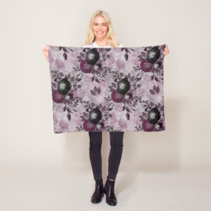 Couverture Polaire Fleurs d'aquarelle bordeaux.