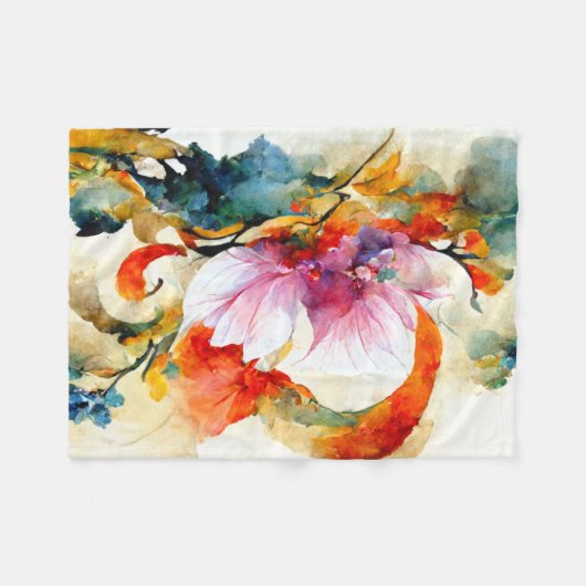 Couverture Polaire Fleurs d'aquarelle colorées (Devant (Horizontal))