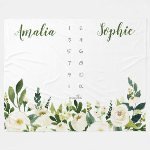 Couverture Polaire Fleurs d'aquarelle de fille jumelle