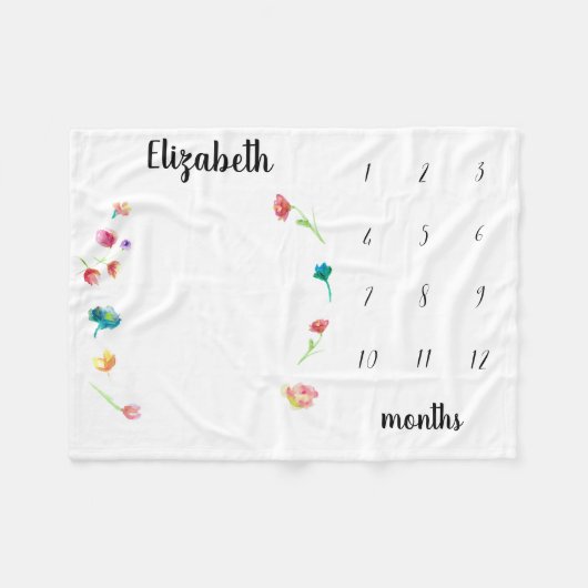 Couverture Polaire Fleurs d'aquarelle du mois de naissance (Devant (Horizontal))