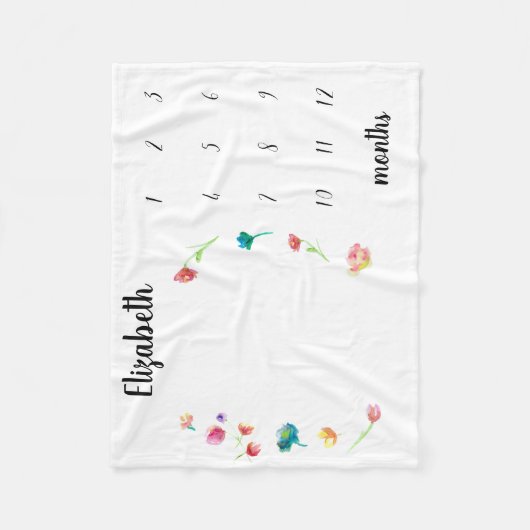 Couverture Polaire Fleurs d'aquarelle du mois de naissance (Devant)