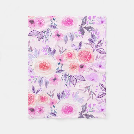 Couverture Polaire Fleurs d'aquarelle et feuilles 3 (Devant)