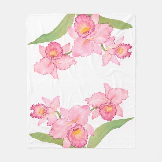 Couverture Polaire Fleurs d'aquarelle rose exotique (Devant)