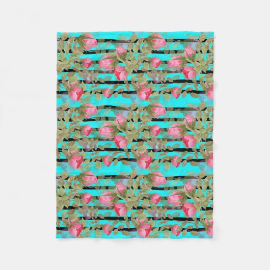 Couverture Polaire Fleurs d'aquarelle rose rose roses romes florales (Devant)