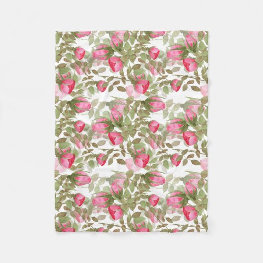 Couverture Polaire Fleurs d'aquarelle rose rose roses romes florales (Devant)