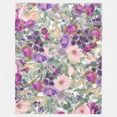 Couverture Polaire Fleurs d'aquarelle violet rose Boho (Devant)
