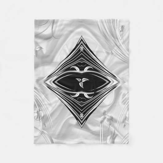 Couverture Polaire Fleurs d'argent ou Abstraites sur Black - Silk Fle (Devant)