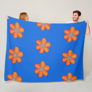 Couverture Polaire Fleurs d'art bleu orange