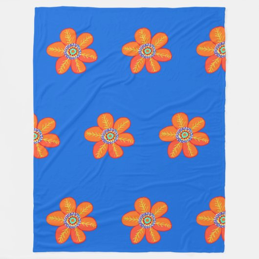 Couverture Polaire Fleurs d'art bleu orange (Devant)
