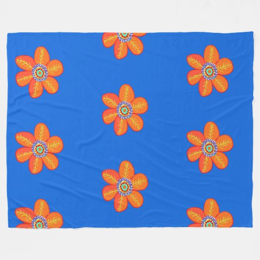 Couverture Polaire Fleurs d'art bleu orange (Devant (Horizontal))