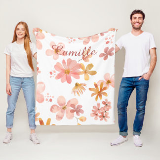 Couverture Polaire Fleurs d'automne nom orange pêche
