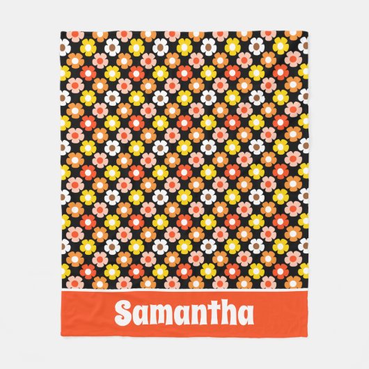 Couverture Polaire Fleurs d'automne rétro Motif Noir (Devant)
