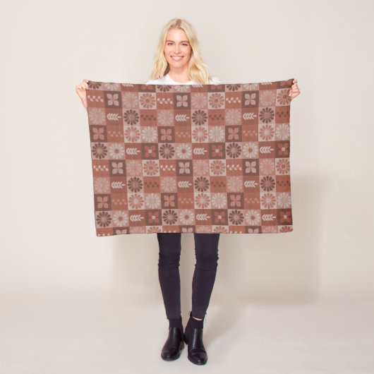 Couverture Polaire Fleurs de Burlap Brown rustique Feuille Blanche en (En situation)