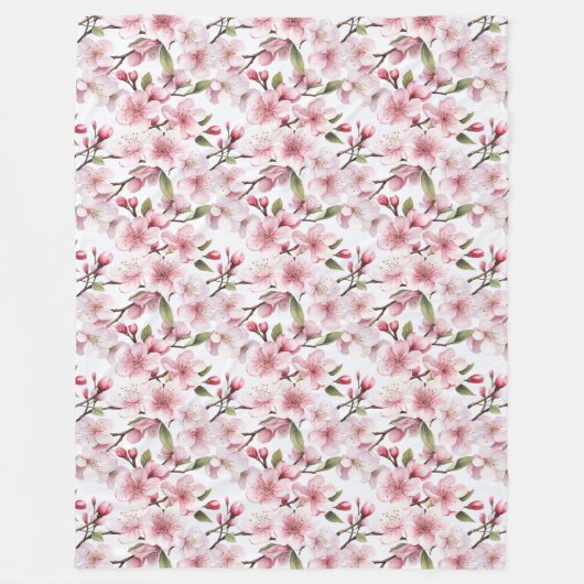 Couverture Polaire Fleurs de cerisier roses jolies (Devant)