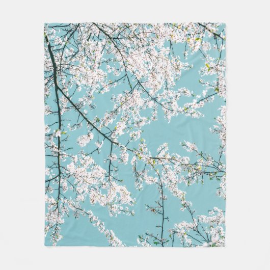 Couverture Polaire Fleurs de cerisiers : tendance florale turquoise (Devant)