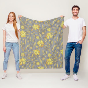 Couverture Polaire Fleurs de cône gris jaune or moderne