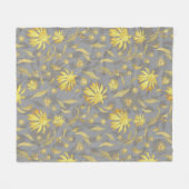 Couverture Polaire Fleurs de cône gris jaune or moderne (Devant (Horizontal))