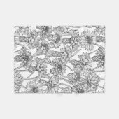 Couverture Polaire Fleurs de Cornflowers, fleurs sauvages en noir et  (Devant (Horizontal))