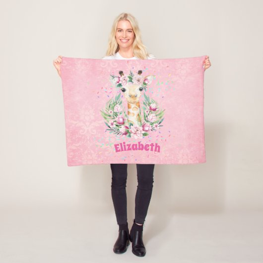 Couverture Polaire Fleurs de girafe Boho Nommées Filles, Cadeaux Ados (En situation)