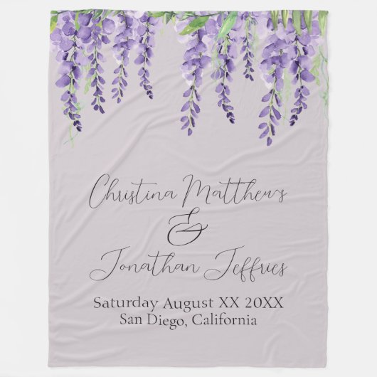 Couverture Polaire Fleurs de glycine violette sur Lavande Élégante (Devant)