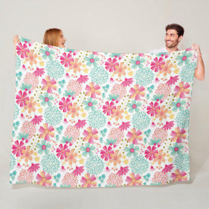 Couverture Polaire Fleurs de Jardin Peintes Pastels Turquoise Rose