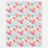 Couverture Polaire Fleurs de Jardin Peintes Pastels Turquoise Rose (Devant)