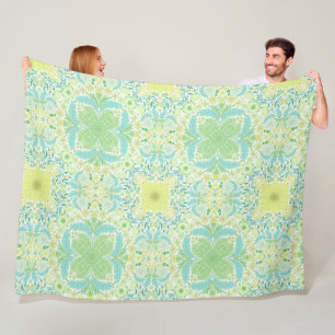 Couverture Polaire Fleurs de jardin rétro en vert et jaune