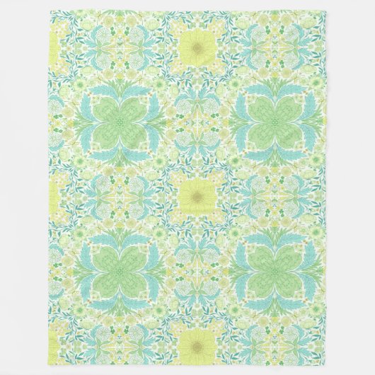 Couverture Polaire Fleurs de jardin rétro en vert et jaune (Devant)